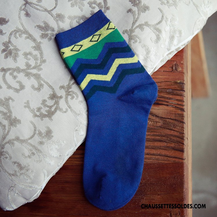 Chaussettes Mi Hautes Homme Milieu Casual Rayé Anti-odeur Mode Coton Jaune