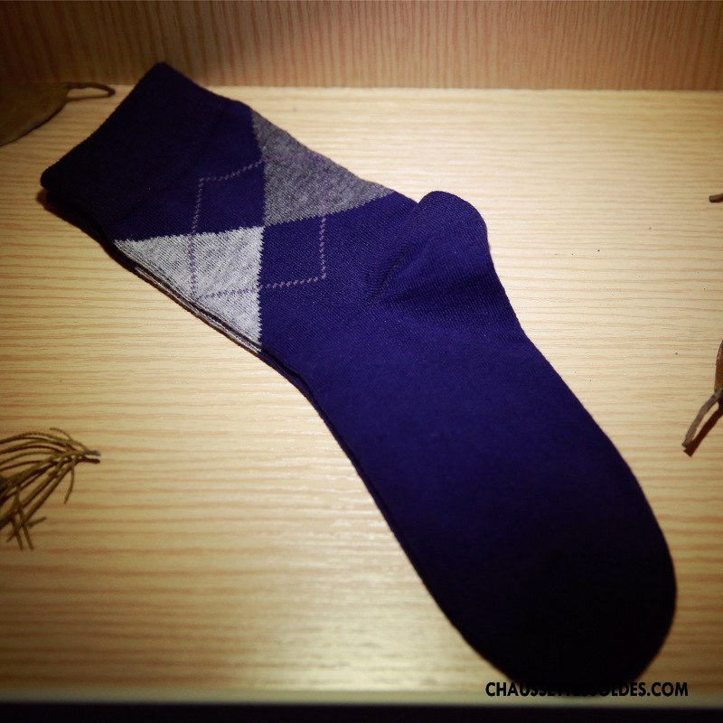 Chaussettes Mi Hautes Homme Milieu Chaussettes En Coton Absorber La Sueur Toutes Les Saisons De Travail Respirant Bleu