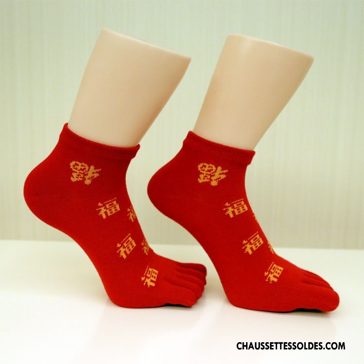 Chaussettes Mi Hautes Homme Milieu Cinq Doigts Coton Mariage Rouge