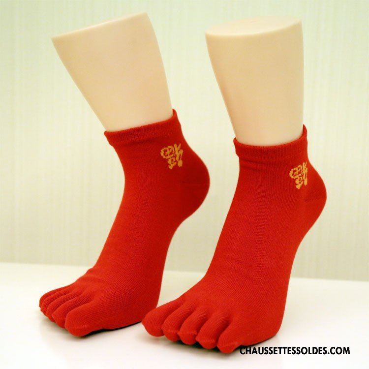 Chaussettes Mi Hautes Homme Milieu Cinq Doigts Coton Mariage Rouge