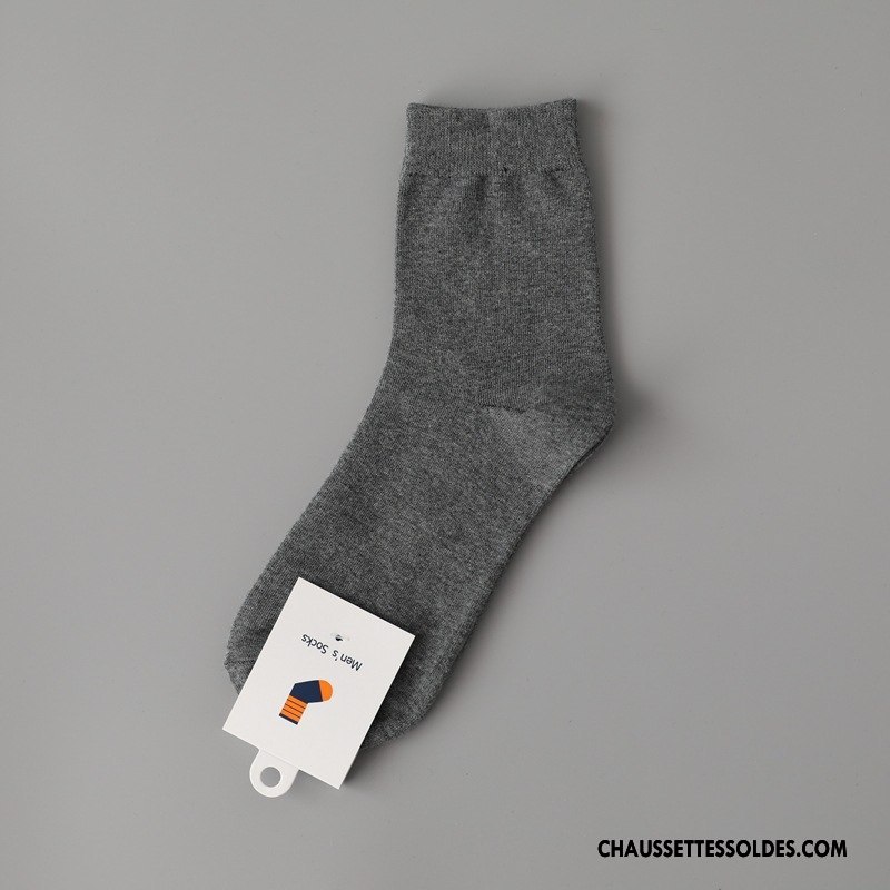 Chaussettes Mi Hautes Homme Milieu De Travail 100% Coton Classique L'automne Printemps Gris