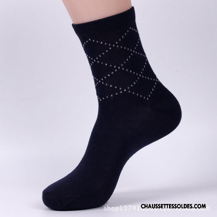 Chaussettes Mi Hautes Homme Milieu De Travail Chaussettes En Coton L'automne Pure Bleu