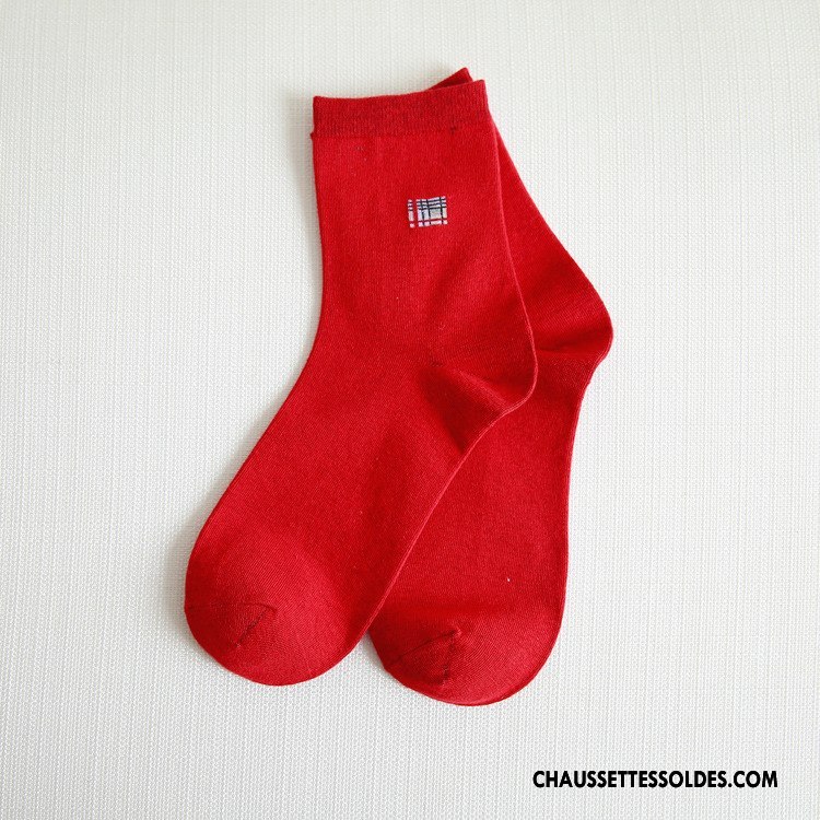 Chaussettes Mi Hautes Homme Milieu De Travail Respirant Chaussettes En Coton Coton Bio Pure Rouge