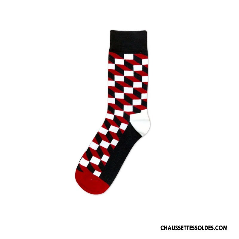 Chaussettes Mi Hautes Homme Milieu Le Nouveau Lovers Mode Carreaux Tendance Bordeaux