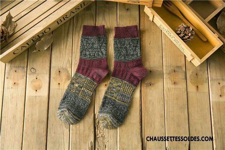Chaussettes Mi Hautes Homme Milieu Le Nouveau Style National Tendance Style Chaud Couleurs Mixtes Bordeaux