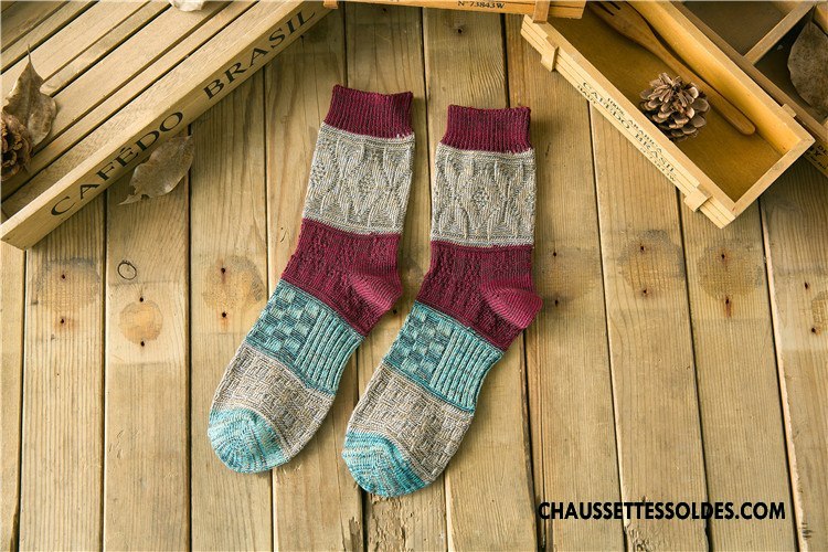 Chaussettes Mi Hautes Homme Milieu Le Nouveau Style National Tendance Style Chaud Couleurs Mixtes Bordeaux