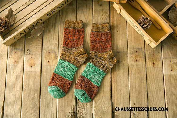 Chaussettes Mi Hautes Homme Milieu Le Nouveau Style National Tendance Style Chaud Couleurs Mixtes Bordeaux