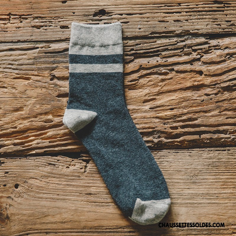 Chaussettes Mi Hautes Homme Milieu Longue Hiver Chaussettes En Coton Casual Le Nouveau Couleurs Mixtes Bleu