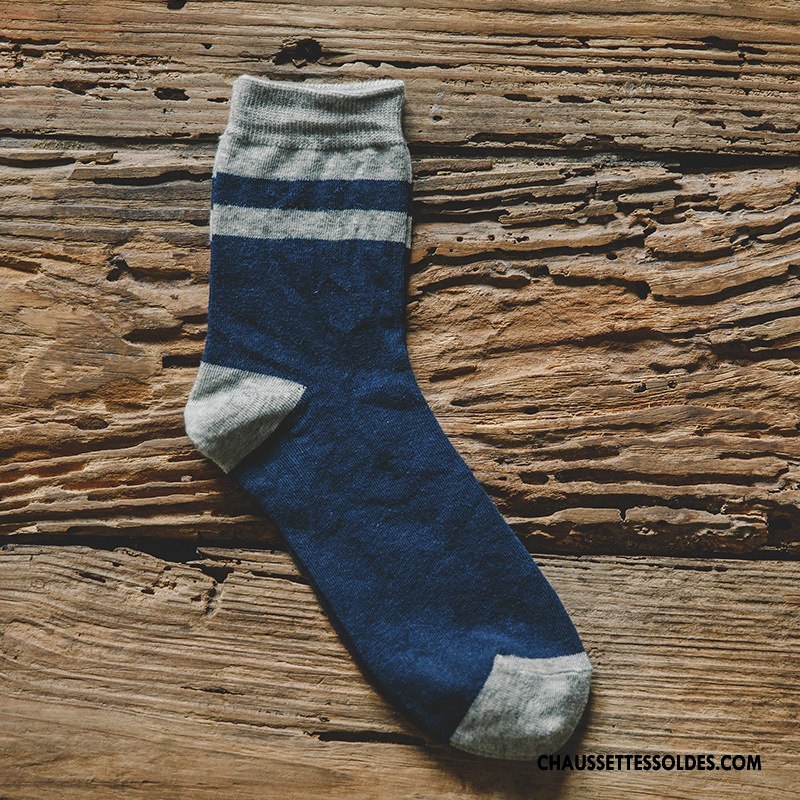 Chaussettes Mi Hautes Homme Milieu Longue Hiver Chaussettes En Coton Casual Le Nouveau Couleurs Mixtes Bleu