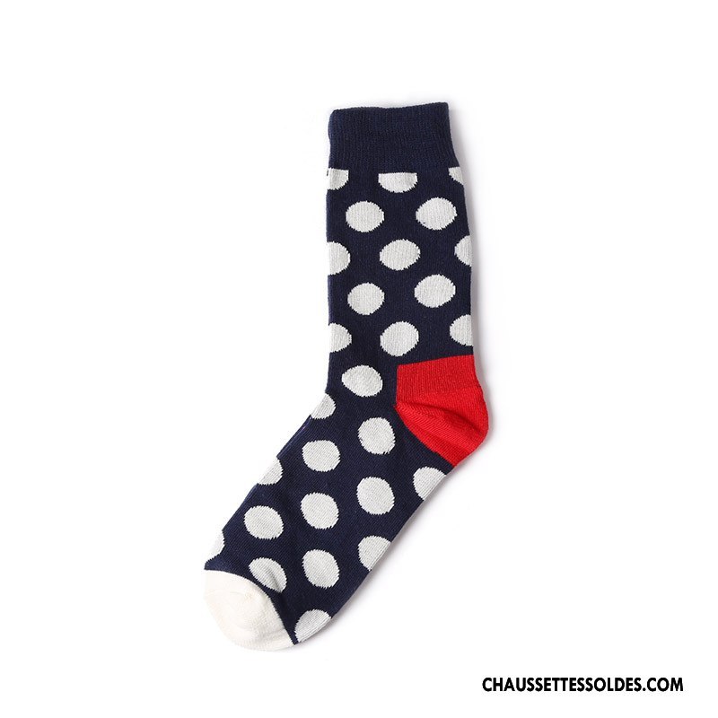 Chaussettes Mi Hautes Homme Milieu Marque De Tendance Gros Point D'onde Créatif Long Stock Couleur De Contraste Bleu