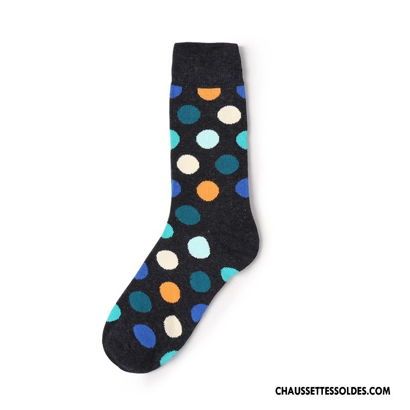 Chaussettes Mi Hautes Homme Milieu Marque De Tendance Gros Point D'onde Créatif Long Stock Couleur De Contraste Bleu