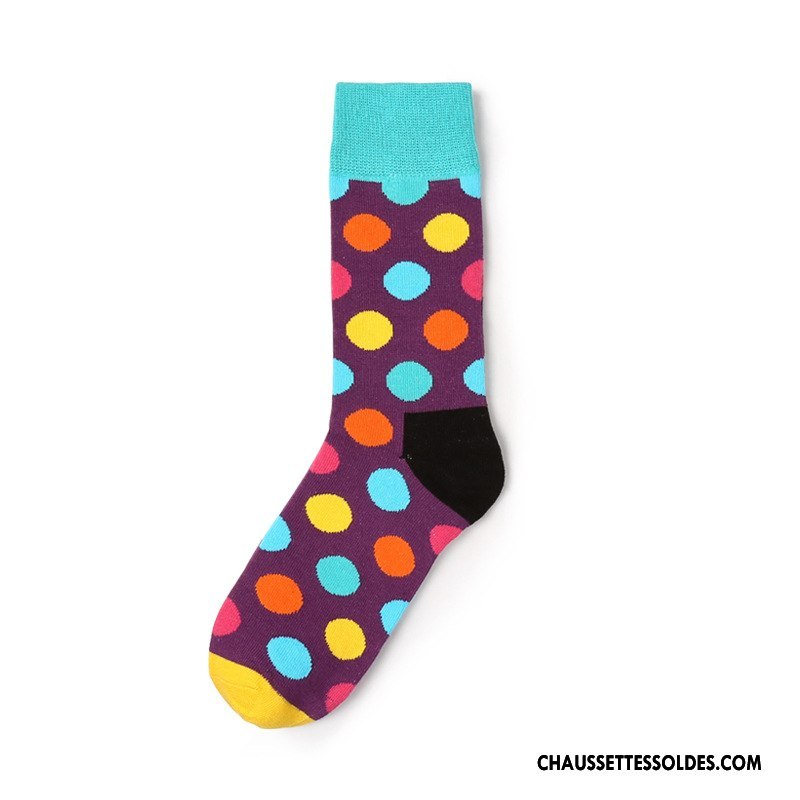 Chaussettes Mi Hautes Homme Milieu Marque De Tendance Gros Point D'onde Créatif Long Stock Couleur De Contraste Bleu