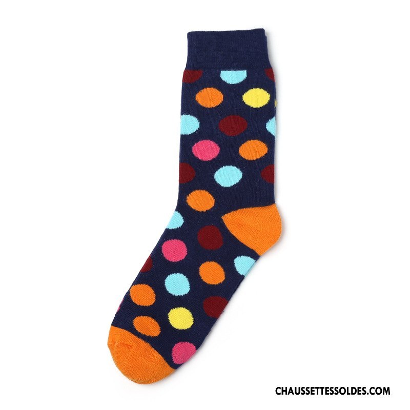 Chaussettes Mi Hautes Homme Milieu Marque De Tendance Gros Point D'onde Créatif Long Stock Couleur De Contraste Bleu