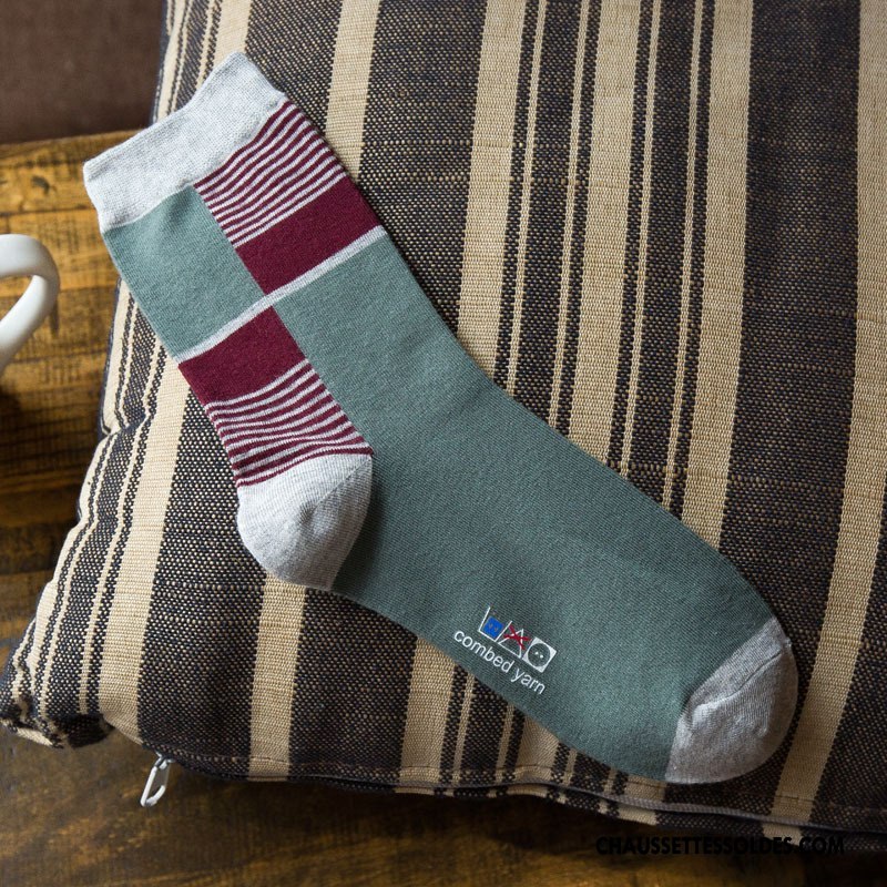 Chaussettes Mi Hautes Homme Milieu Matelassé Le Nouveau Rayé Hiver De Travail Bleu Marin
