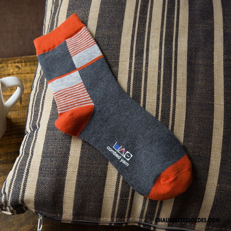 Chaussettes Mi Hautes Homme Milieu Matelassé Le Nouveau Rayé Hiver De Travail Bleu Marin