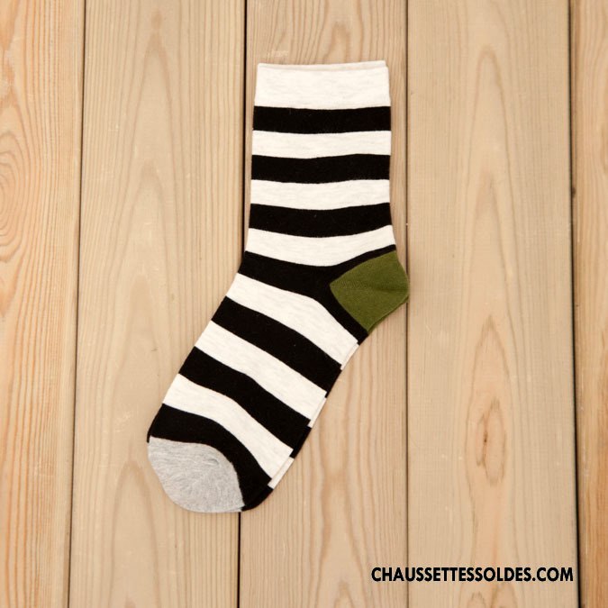 Chaussettes Mi Hautes Homme Milieu Matelassé Nouvelles Arrivées Rayé Hiver Tendance Blanc