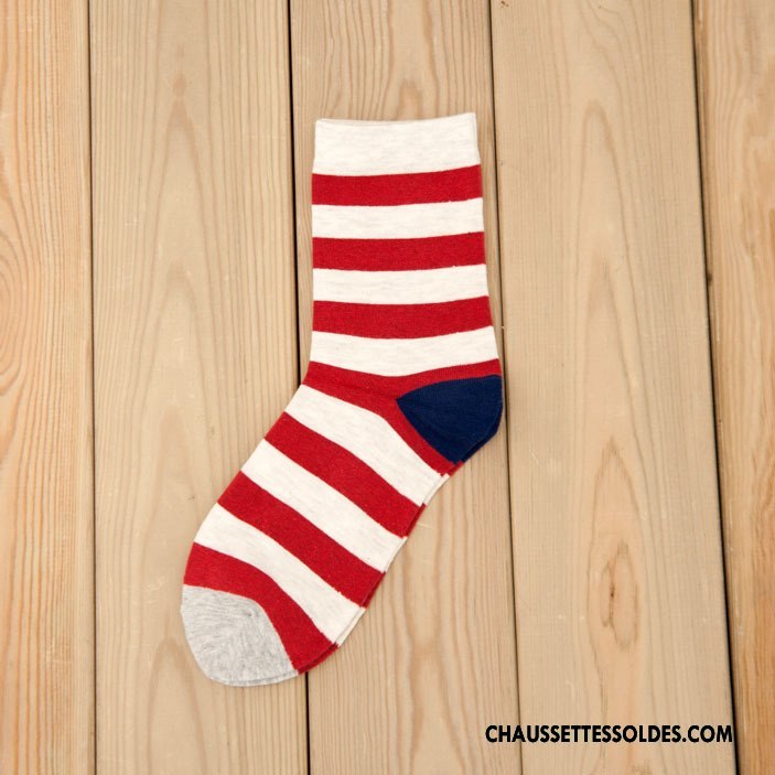 Chaussettes Mi Hautes Homme Milieu Matelassé Nouvelles Arrivées Rayé Hiver Tendance Blanc