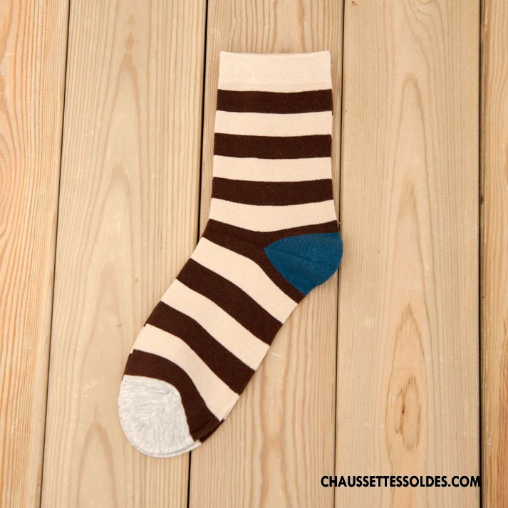 Chaussettes Mi Hautes Homme Milieu Matelassé Nouvelles Arrivées Rayé Hiver Tendance Blanc