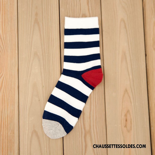 Chaussettes Mi Hautes Homme Milieu Matelassé Nouvelles Arrivées Rayé Hiver Tendance Blanc
