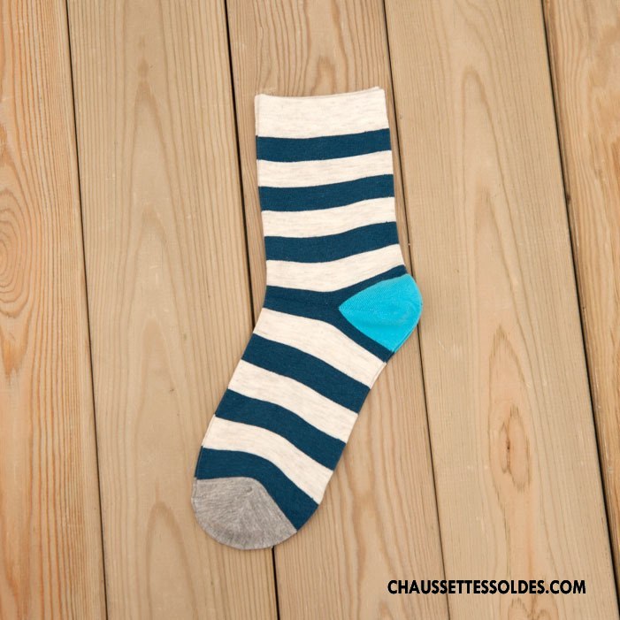 Chaussettes Mi Hautes Homme Milieu Matelassé Nouvelles Arrivées Rayé Hiver Tendance Blanc