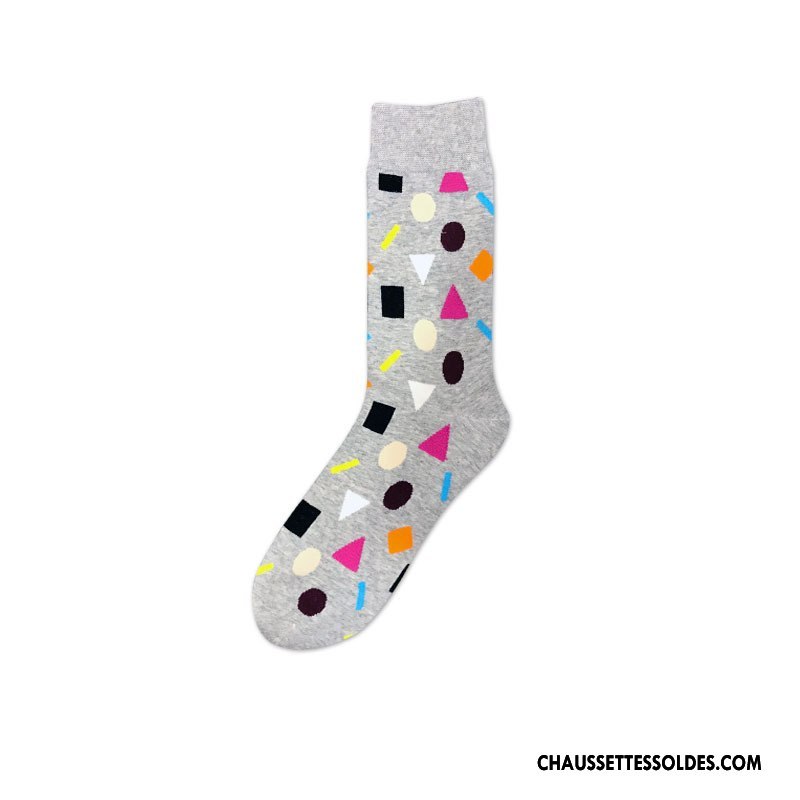 Chaussettes Mi Hautes Homme Milieu Mode Points Grande Taille Casual Tendance Gris