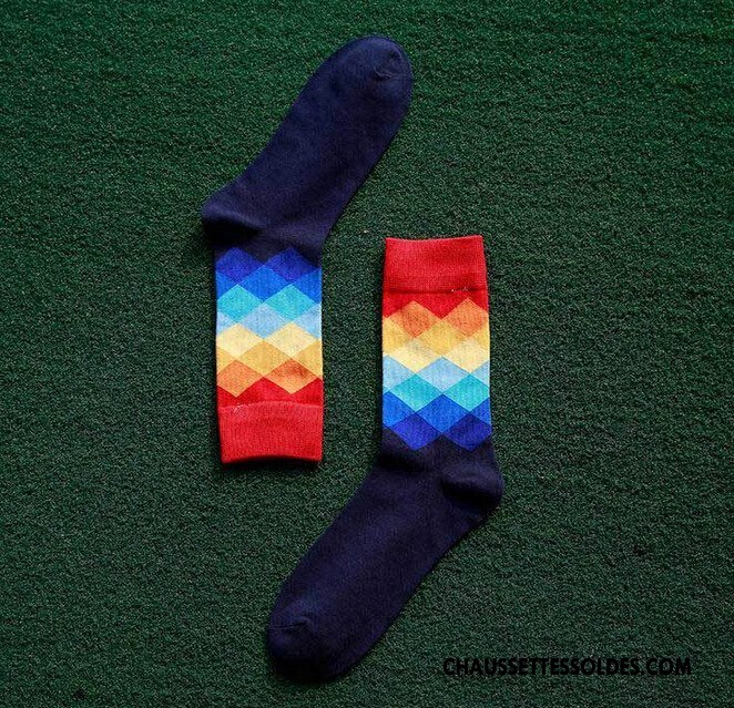 Chaussettes Mi Hautes Homme Milieu Mouvement Carreaux Losange Britanique Dégradé Coloré