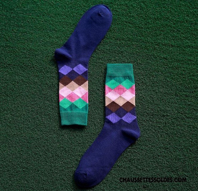 Chaussettes Mi Hautes Homme Milieu Mouvement Carreaux Losange Britanique Dégradé Coloré