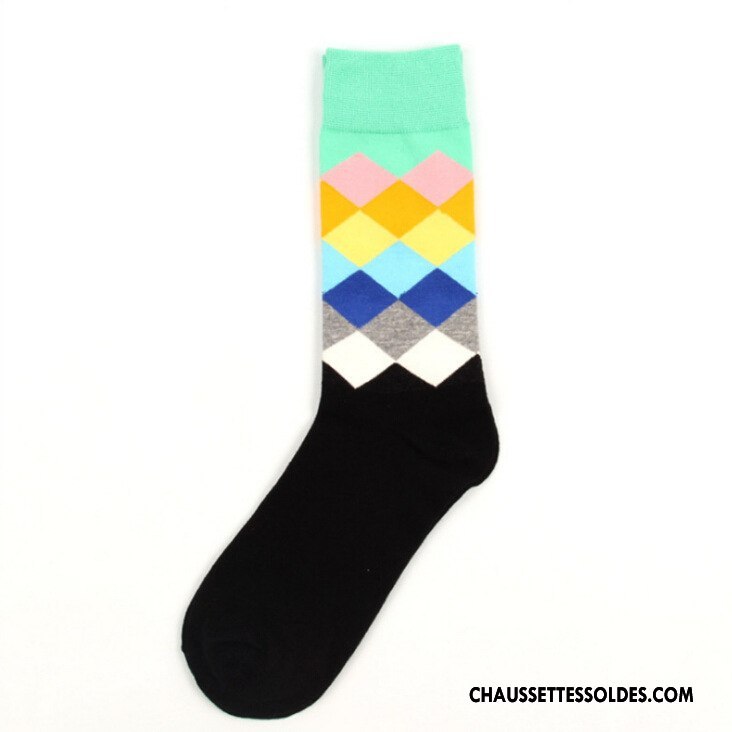 Chaussettes Mi Hautes Homme Milieu Mouvement Carreaux Losange Britanique Dégradé Coloré