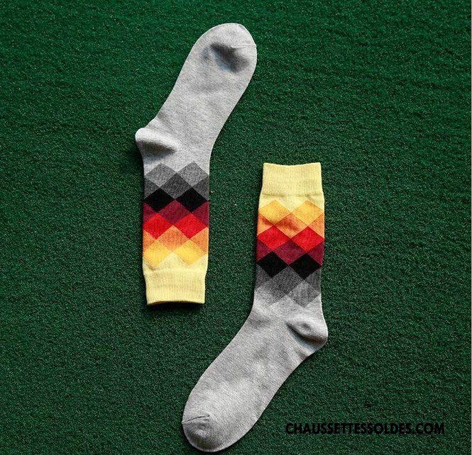 Chaussettes Mi Hautes Homme Milieu Mouvement Carreaux Losange Britanique Dégradé Coloré
