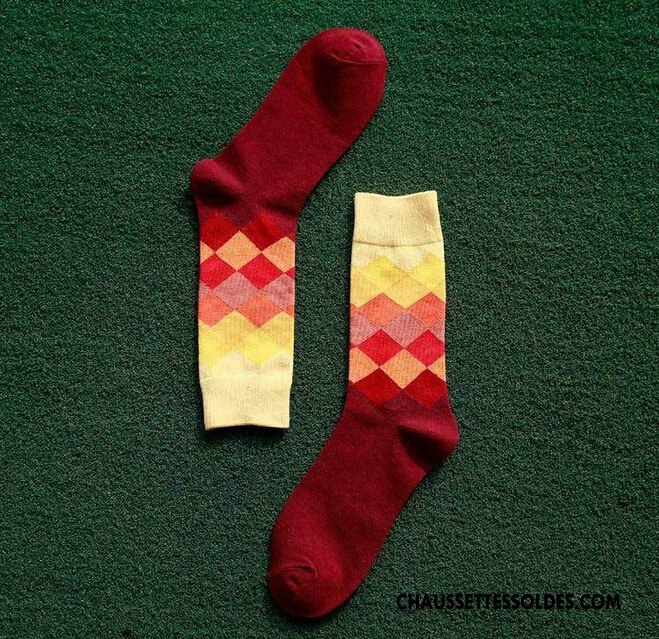 Chaussettes Mi Hautes Homme Milieu Mouvement Carreaux Losange Britanique Dégradé Coloré