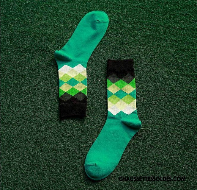 Chaussettes Mi Hautes Homme Milieu Mouvement Carreaux Losange Britanique Dégradé Coloré