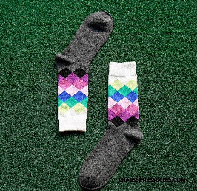 Chaussettes Mi Hautes Homme Milieu Mouvement Carreaux Losange Britanique Dégradé Coloré