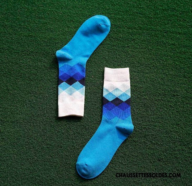 Chaussettes Mi Hautes Homme Milieu Mouvement Carreaux Losange Britanique Dégradé Coloré