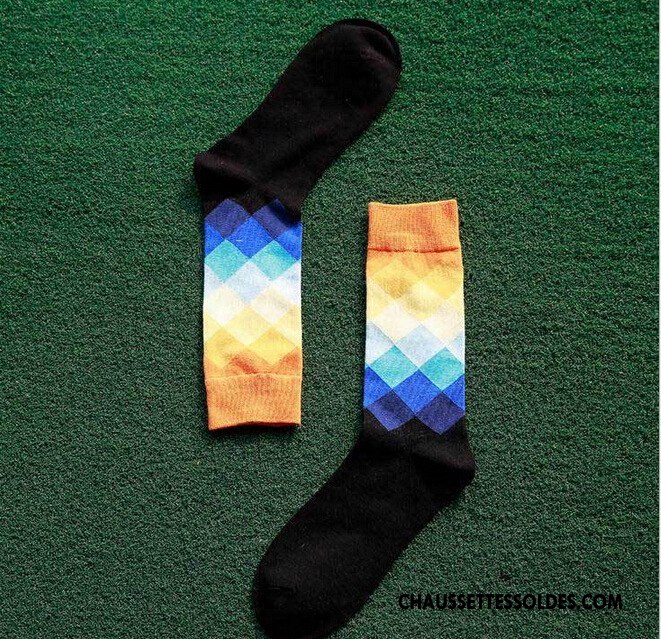 Chaussettes Mi Hautes Homme Milieu Mouvement Carreaux Losange Britanique Dégradé Coloré