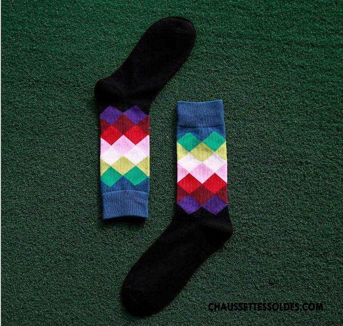 Chaussettes Mi Hautes Homme Milieu Mouvement Carreaux Losange Britanique Dégradé Coloré
