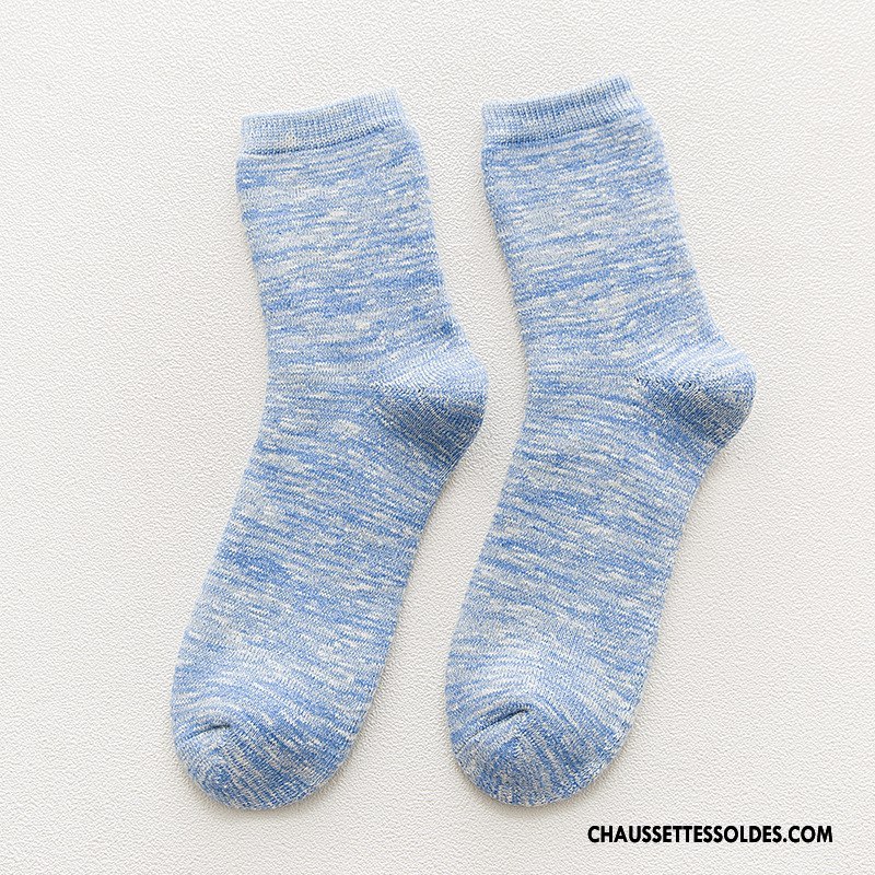 Chaussettes Mi Hautes Homme Milieu Plus De Velours Yarn Rayé Le Nouveau 100% Coton Gris