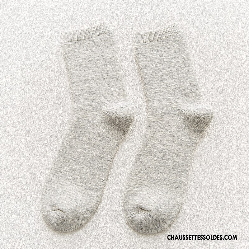 Chaussettes Mi Hautes Homme Milieu Plus De Velours Yarn Rayé Le Nouveau 100% Coton Gris