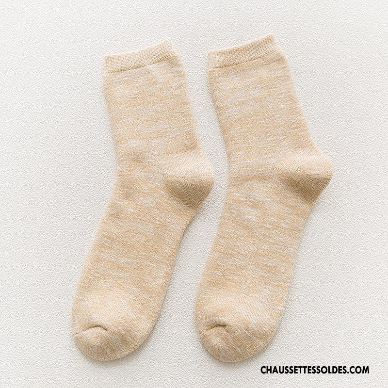 Chaussettes Mi Hautes Homme Milieu Plus De Velours Yarn Rayé Le Nouveau 100% Coton Gris