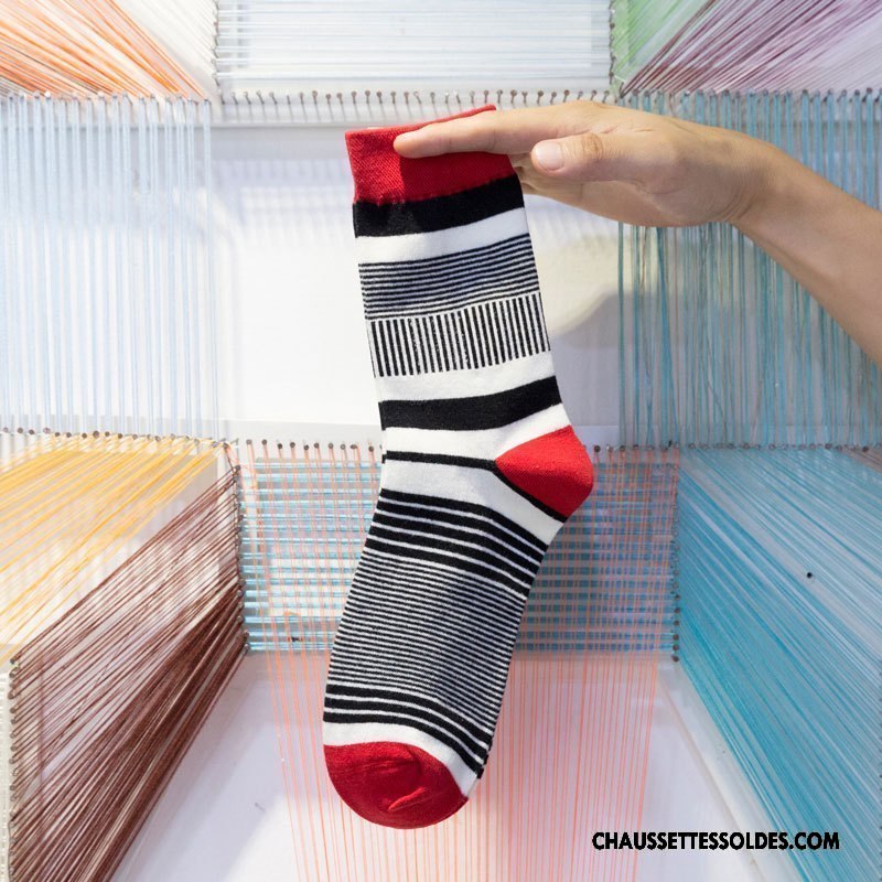 Chaussettes Mi Hautes Homme Milieu Rétro Chaussettes En Coton Manuel Respirant Le Nouveau Couleur De Contraste Bleu