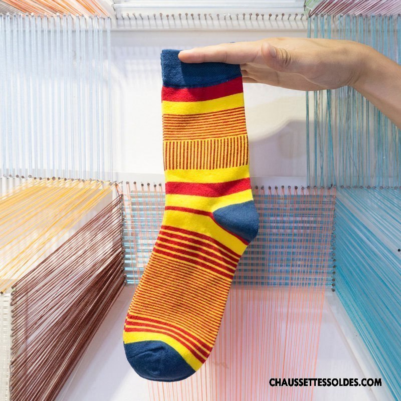 Chaussettes Mi Hautes Homme Milieu Rétro Chaussettes En Coton Manuel Respirant Le Nouveau Couleur De Contraste Bleu