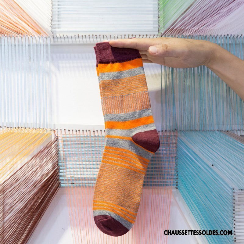 Chaussettes Mi Hautes Homme Milieu Rétro Chaussettes En Coton Manuel Respirant Le Nouveau Couleur De Contraste Bleu