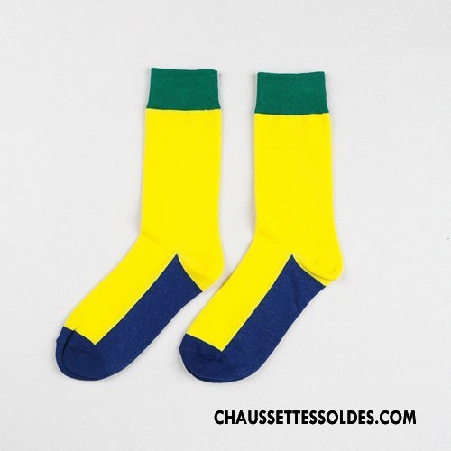Chaussettes Mi Hautes Homme Milieu Tendance Le Nouveau L'automne Hiver Créatif Jaune
