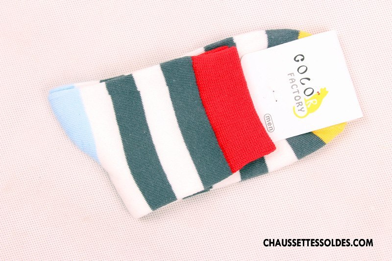 Chaussettes Mi Hautes Homme Milieu Été Printemps Rayé Coton Bio Tendance Coloré