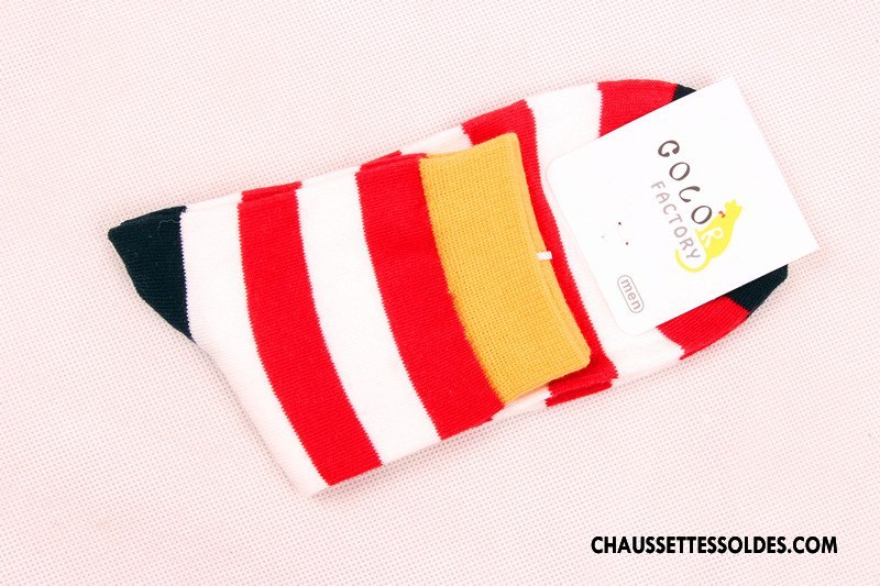 Chaussettes Mi Hautes Homme Milieu Été Printemps Rayé Coton Bio Tendance Coloré