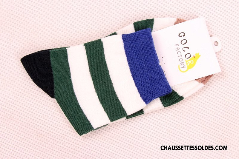 Chaussettes Mi Hautes Homme Milieu Été Printemps Rayé Coton Bio Tendance Coloré