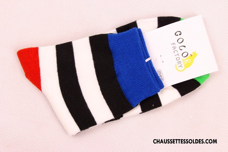 Chaussettes Mi Hautes Homme Milieu Été Printemps Rayé Coton Bio Tendance Coloré