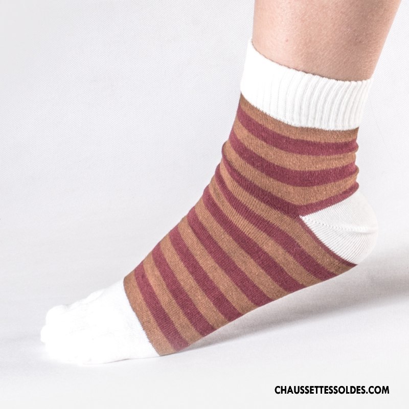Chaussettes Mi Hautes Homme Mouvement Anti-odeur Rayé Absorber La Sueur Chaussettes En Coton Cinq Doigts Bleu