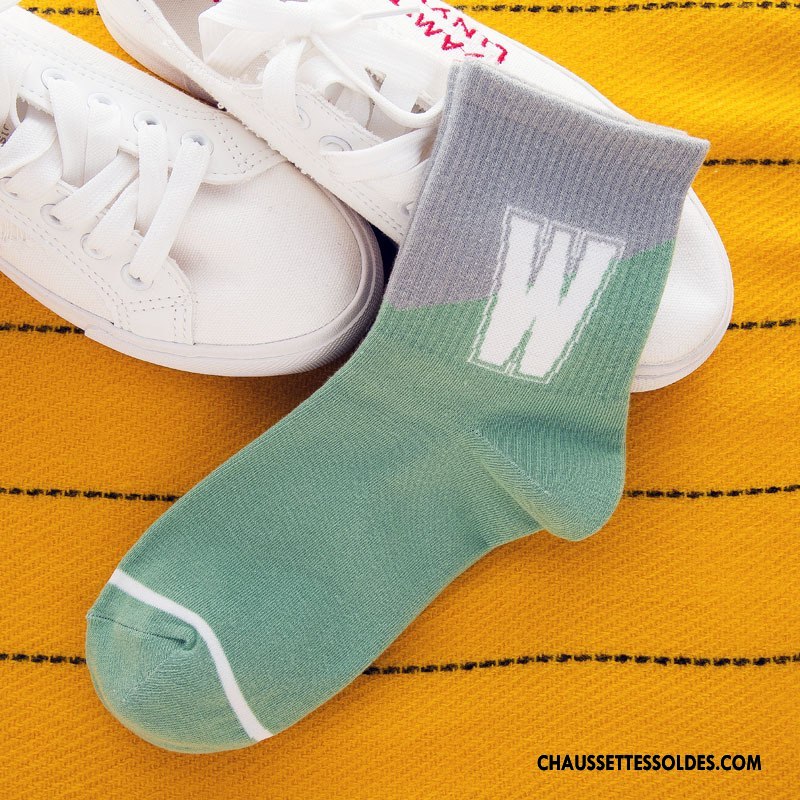 Chaussettes Mi Hautes Homme Mouvement Lettre Hiver Milieu Vent D'université Nouvelles Arrivées Vert