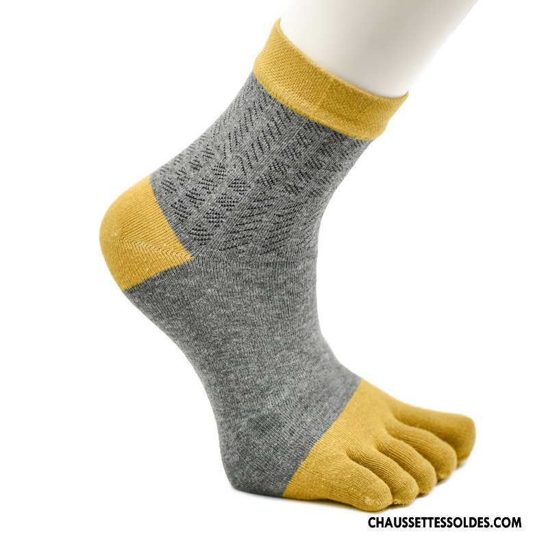 Chaussettes Mi Hautes Homme Mouvement Milieu Toutes Les Saisons Anti-odeur Cinq Doigts Absorber La Sueur Gris