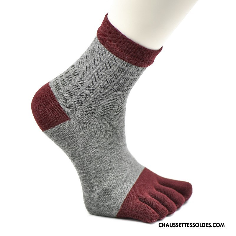 Chaussettes Mi Hautes Homme Mouvement Milieu Toutes Les Saisons Anti-odeur Cinq Doigts Absorber La Sueur Gris